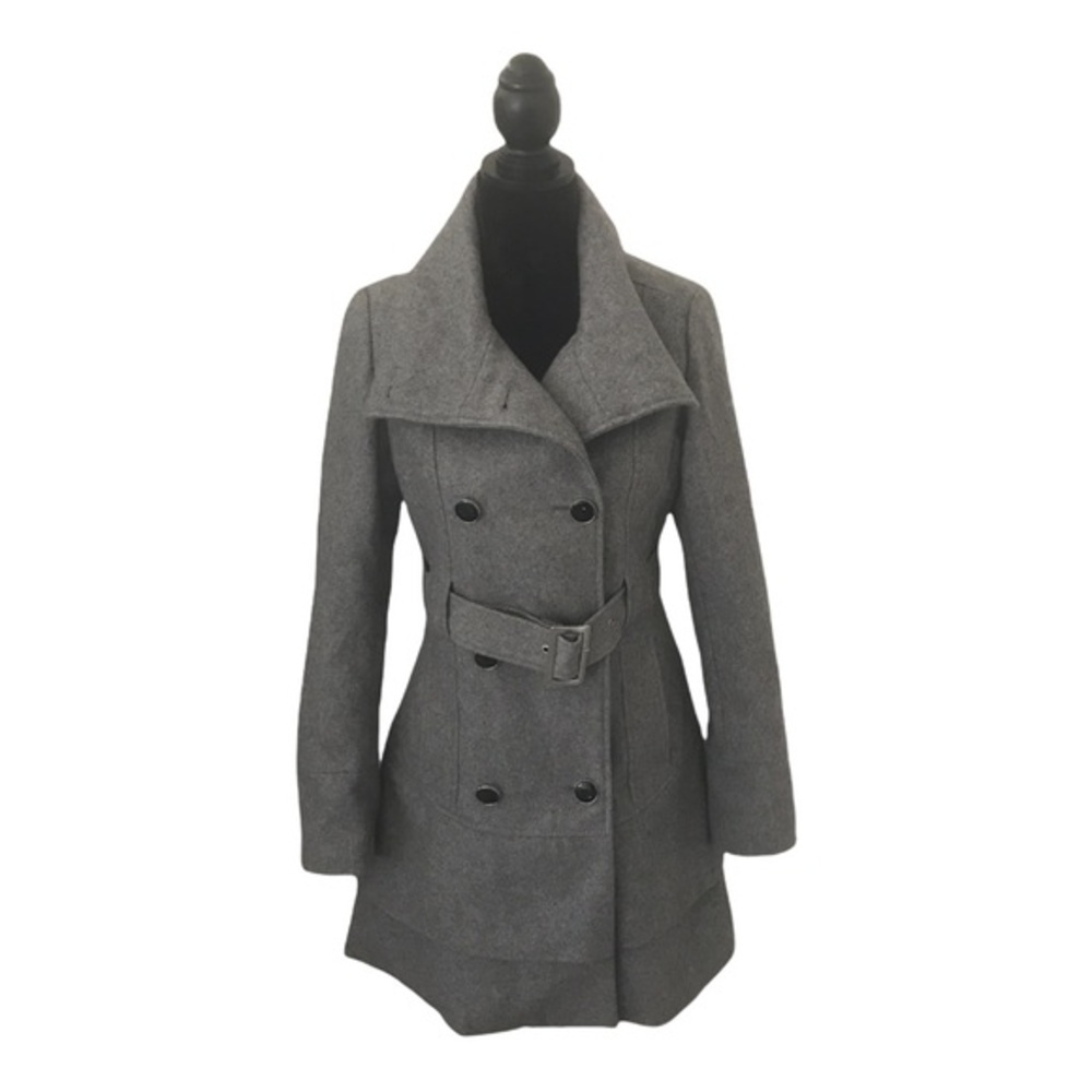Black Rivet Grey Layered Peacoat Belted Coat Size Small